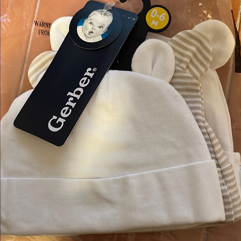 Gerber Baby Bear Ear Hats - White and Tan